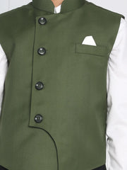 Boys' Dark Green Cotton Blend Nehru Jacket