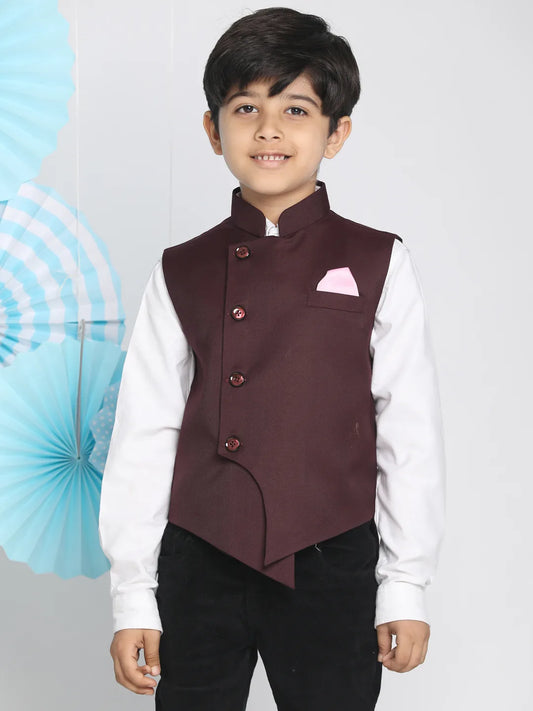 Boys' Maroon Cotton Blend Nehru Jacket