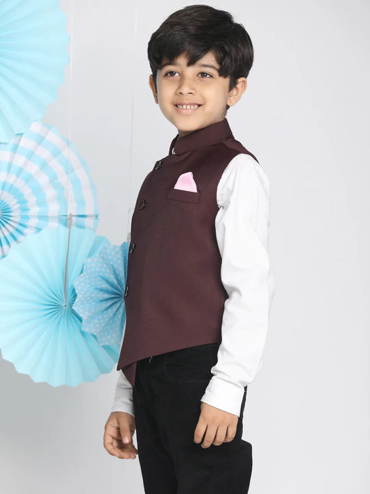 Boys' Maroon Cotton Blend Nehru Jacket