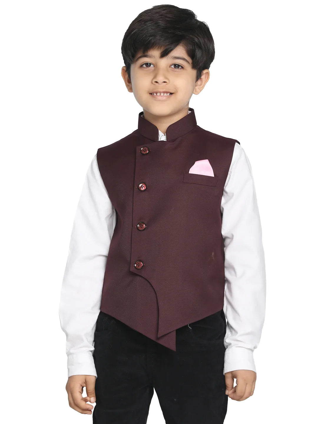 Boys' Maroon Cotton Blend Nehru Jacket