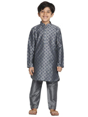 Boys' Grey Cotton Blend Kurta Pyjama Set