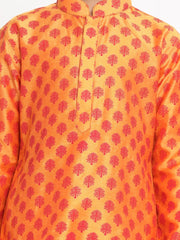 Boys' Orange Cotton Blend Kurta Pyjama Set