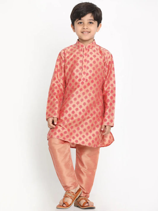 Boys' Pink Cotton Blend Kurta Pyjama Set