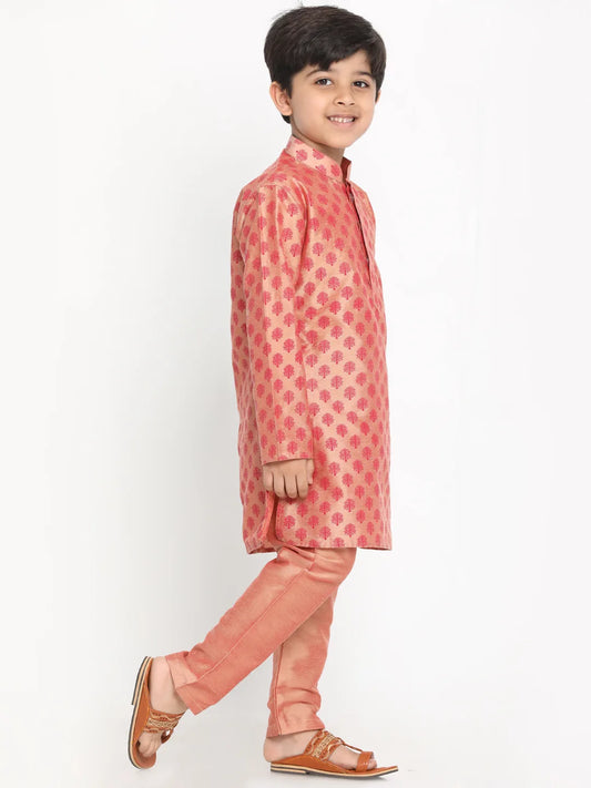 Boys' Pink Cotton Blend Kurta Pyjama Set