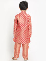 Boys' Pink Cotton Blend Kurta Pyjama Set