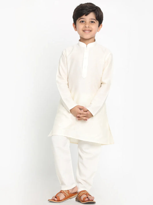 Boys' Cream Kurta Pyjama Set