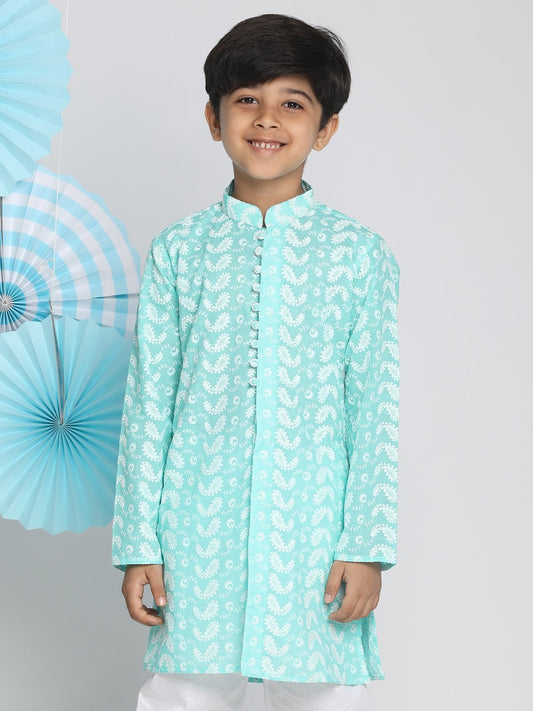 Boys' Chikankari Green Kurta