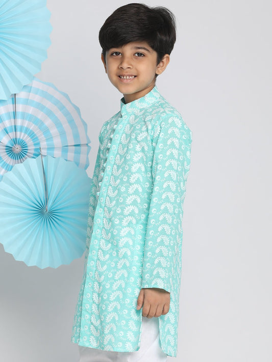 Boys' Chikankari Green Kurta