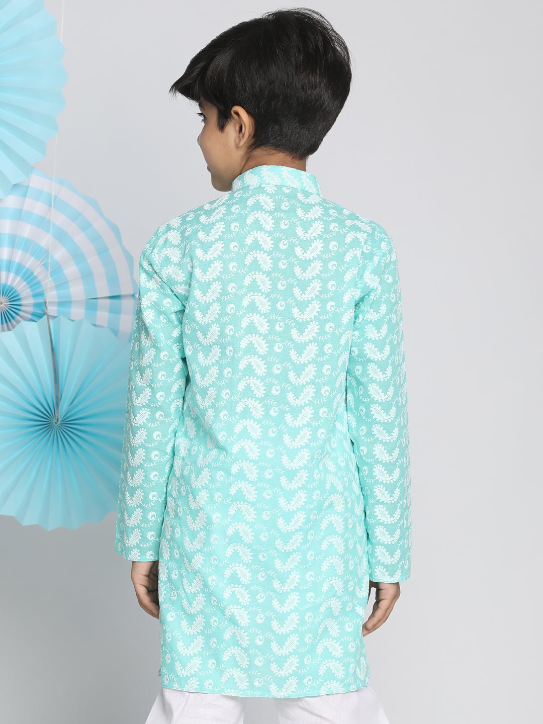 Boys' Chikankari Green Kurta