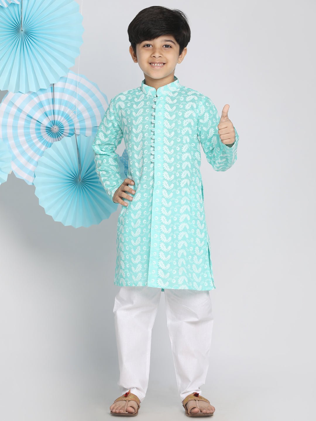 Boys' Chikankari Green Kurta