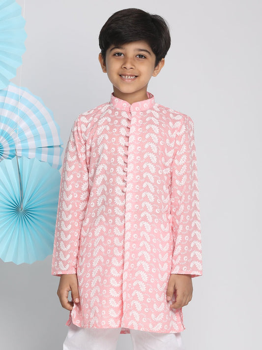 Boys' Chikankari Pink Kurta