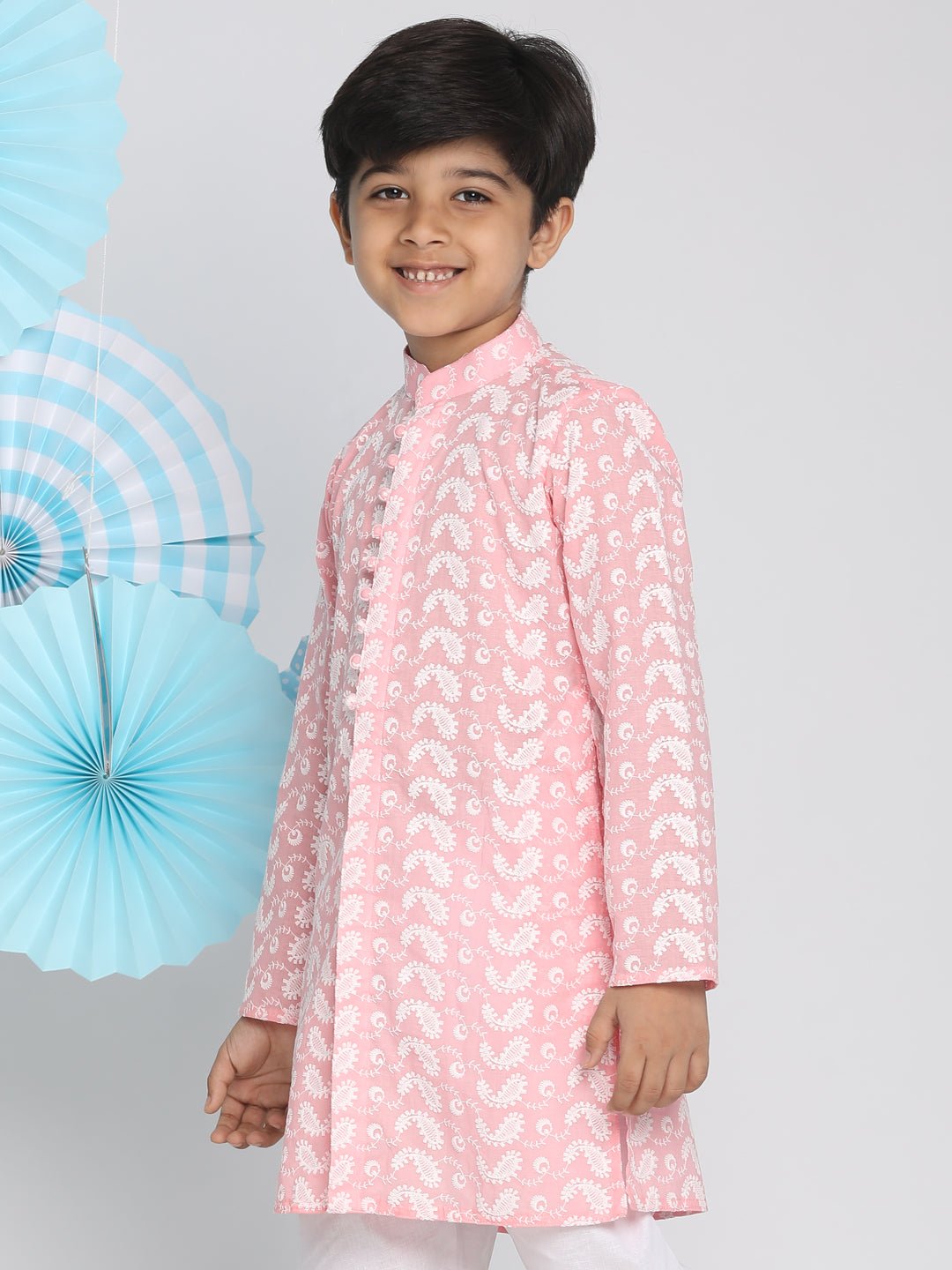 Boys' Chikankari Pink Kurta