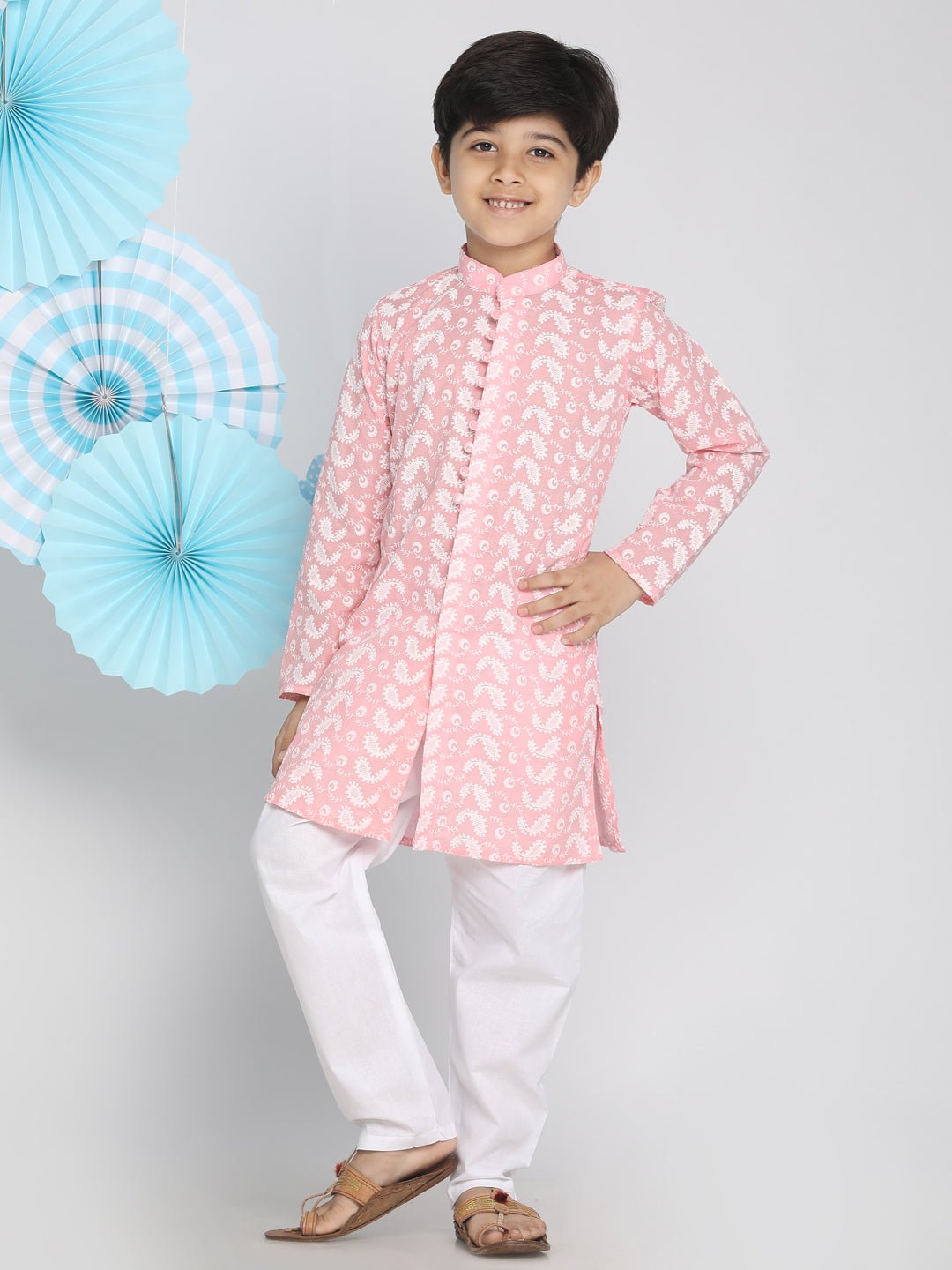 Boys' Chikankari Pink Kurta