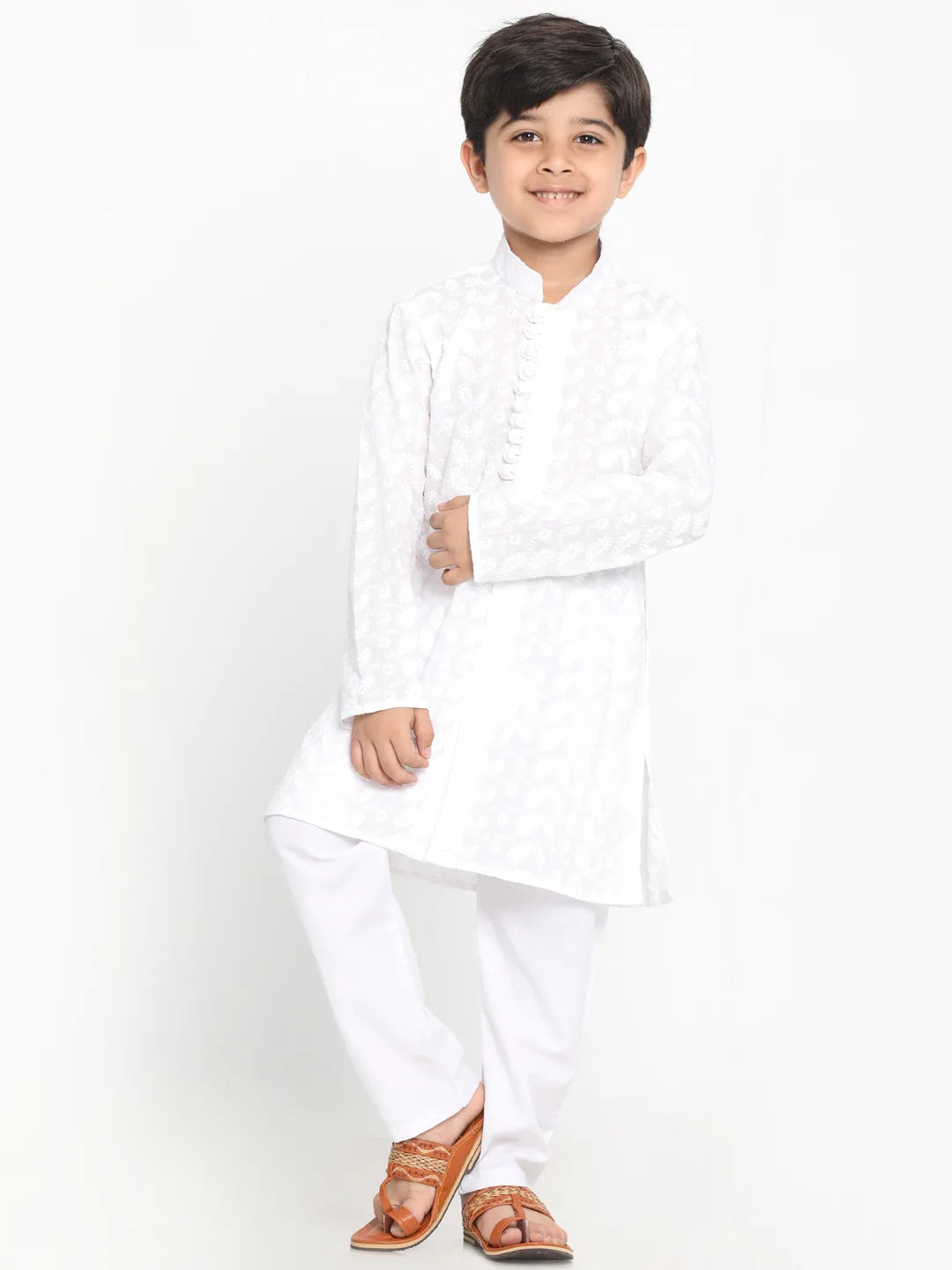 Boys' White Cotton Kurta Pyjama Set