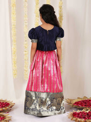 Girl'S Pink Pavda Pattu Lehenga Choli Set