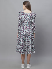 Women's Floral Print Square Neck Puff Sleeved Flaired Dress