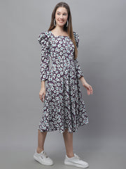 Women's Floral Print Square Neck Puff Sleeved Flaired Dress