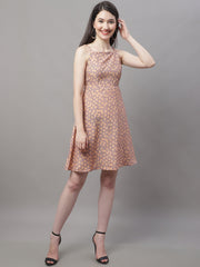 Women Peach Floral Printed A-Line Dresses