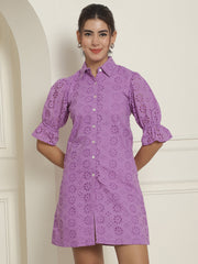 Embroidered Cotton  Dress for Women ( JND 2021Purple )