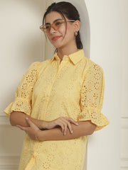 Embroidered Cotton  Dress for Women ( JND 2021Yellow )