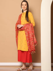 Women Woven Design Kurta with Palazzos & With Dupatta ( JOKPL D37R 1555 Yellow )