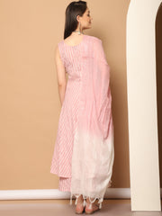 Women Pink Woven Design Flared Kurta with Palazzos & With Dupatta ( JOKPL D59P 1553 Pink )