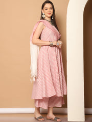 Women Pink Woven Design Flared Kurta with Palazzos & With Dupatta ( JOKPL D59P 1553 Pink )