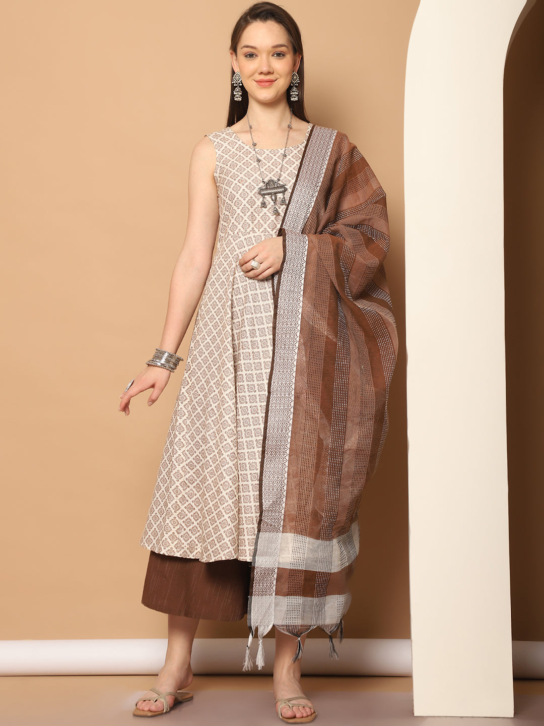 Brown Printed Kurta with Palazzos