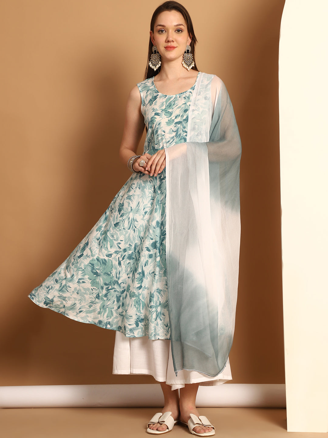 Women Teal Printed Kurta with Palazzos & With Ombre Dupatta ( JOKPL D62T 1557 Teal )