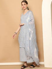 Dobby Blue Kurta with Palazzos & With Dupatta ( JOKPL D64S 1561 Sky )