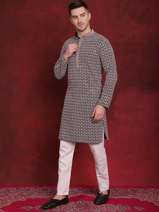 Sequin Embroidered Pure Cotton Kurta with Pyjamas