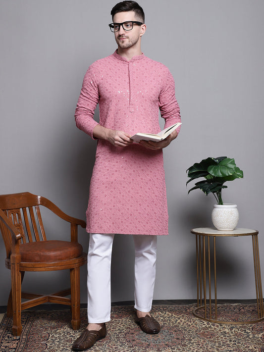 Sequin Embroidered Pure Cotton Kurta with Pyjamas