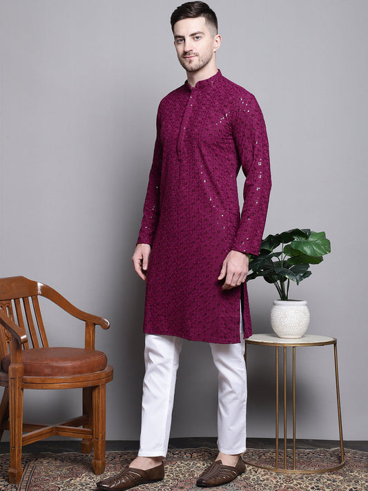 Sequin Embroidered Pure Cotton Kurta with Pyjamas