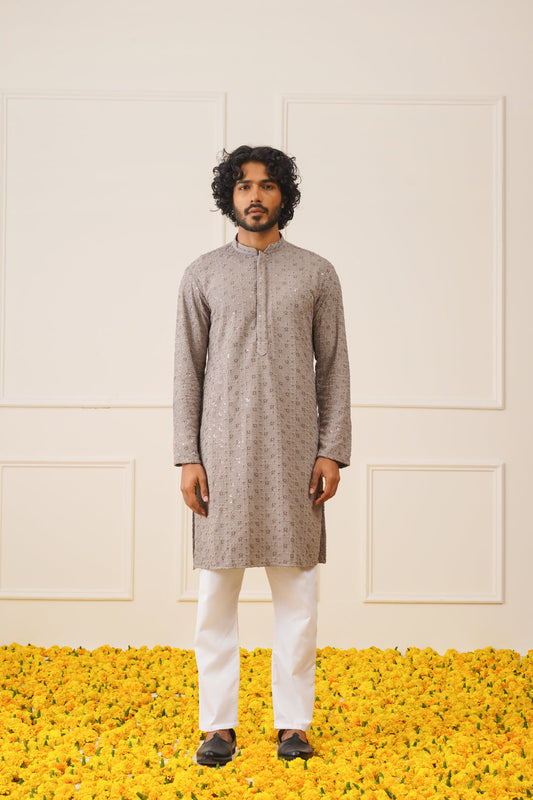 Sequin Embroidered Pure Cotton Kurta with Pyjamas