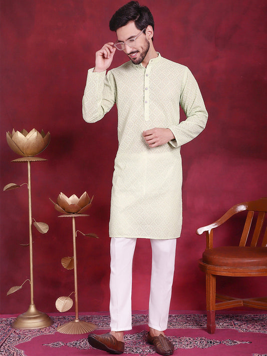 Chikankari Embroidered Kurta with Pyjama ( JOKP 5017 Pista )