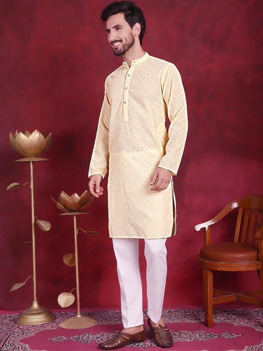 Chikankari Embroidered Kurta with Pyjama ( JOKP 5017 Yellow )