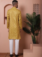 Men Yellow Silk Blend Straight Kurta Pyjama Set