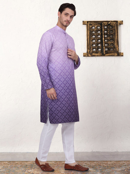 Men's Purple Ombre Printed Kurta Pyjama Set