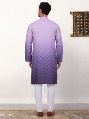 Men's Purple Ombre Printed Kurta Pyjama Set