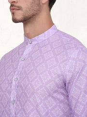 Men's Purple Ombre Printed Kurta Pyjama Set