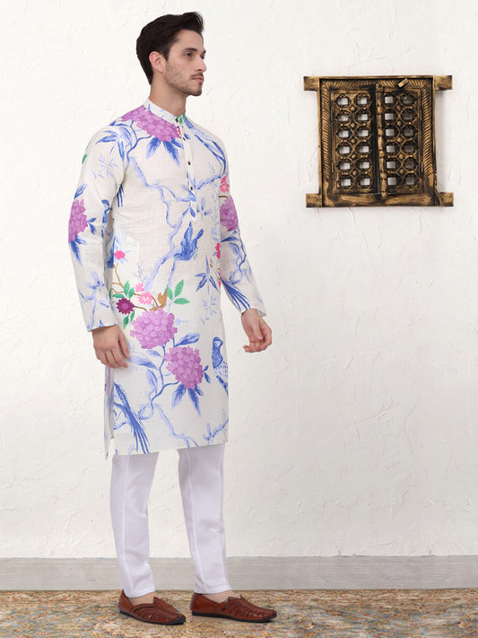 Men's Animal Printed Pure Cotton Straight Kurta Pyjama Set