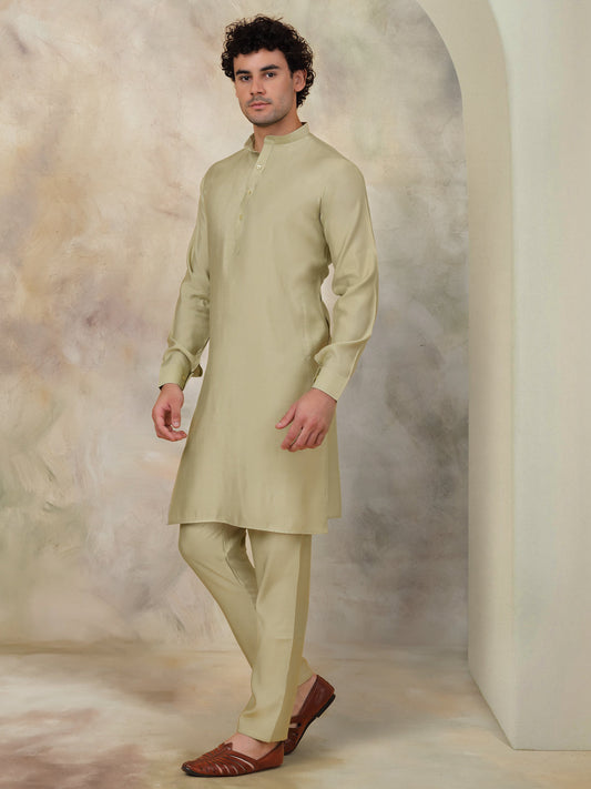 Solid Silk Blend Kurta with Churidar