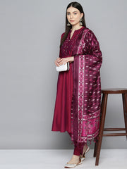 Embroidered Cotton Silk Flared kurta,pant with dupatta set ( JOKS D8P 1517 Pink )