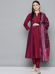 Embroidered Cotton Silk Flared kurta,pant with dupatta set ( JOKS D8P 1517 Pink )