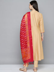 Embroidered Cotton Silk Flared kurta,pant with dupatta set ( JOKS D8R 1517 Golden )