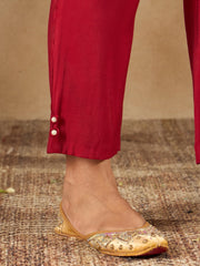 Indo Era Maroon Embroidered A-Line Kurta Trousers With Dupatta set