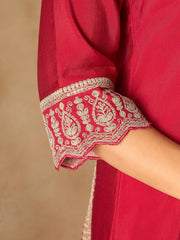 Indo Era Maroon Embroidered A-Line Kurta Trousers With Dupatta set