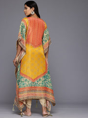 Varanga Women Mustard- Multi Colored Pure Silk Gotta and Mirror Embroidered Kaftan with Dhoti Pants