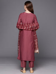 Indo Era Mauve Embroidered Straight Kurta Trousers With Dupatta Set