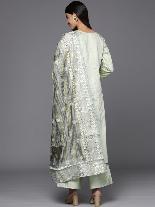 Indo Era Women Striped Sequinned Liva Kurta with Palazzos & With Dupatta